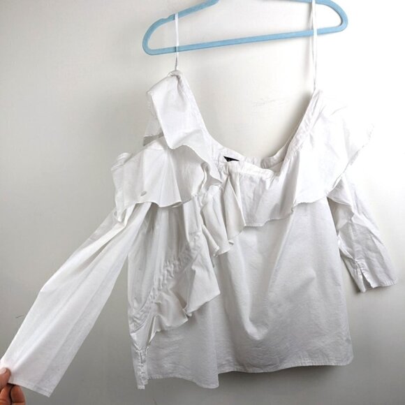 Eloquii Assymetric off the shoulder  white ruffle top size 18 - Picture 3 of 10